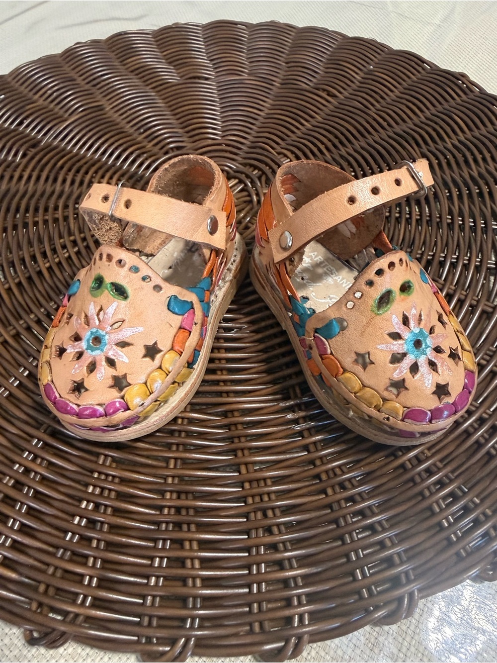 NWOT- Kids Multicolor Embroidered Leather Mary Jane Sandals